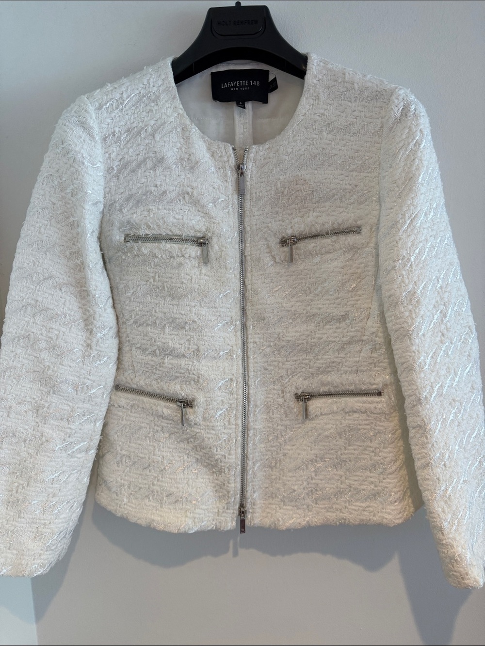 Lafayette 148 New York Off-White Tweed Zip Jacket